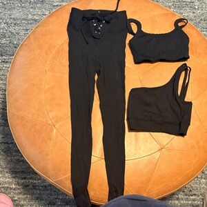 Year of Ours Black Ribbed Leggings and Bras Set